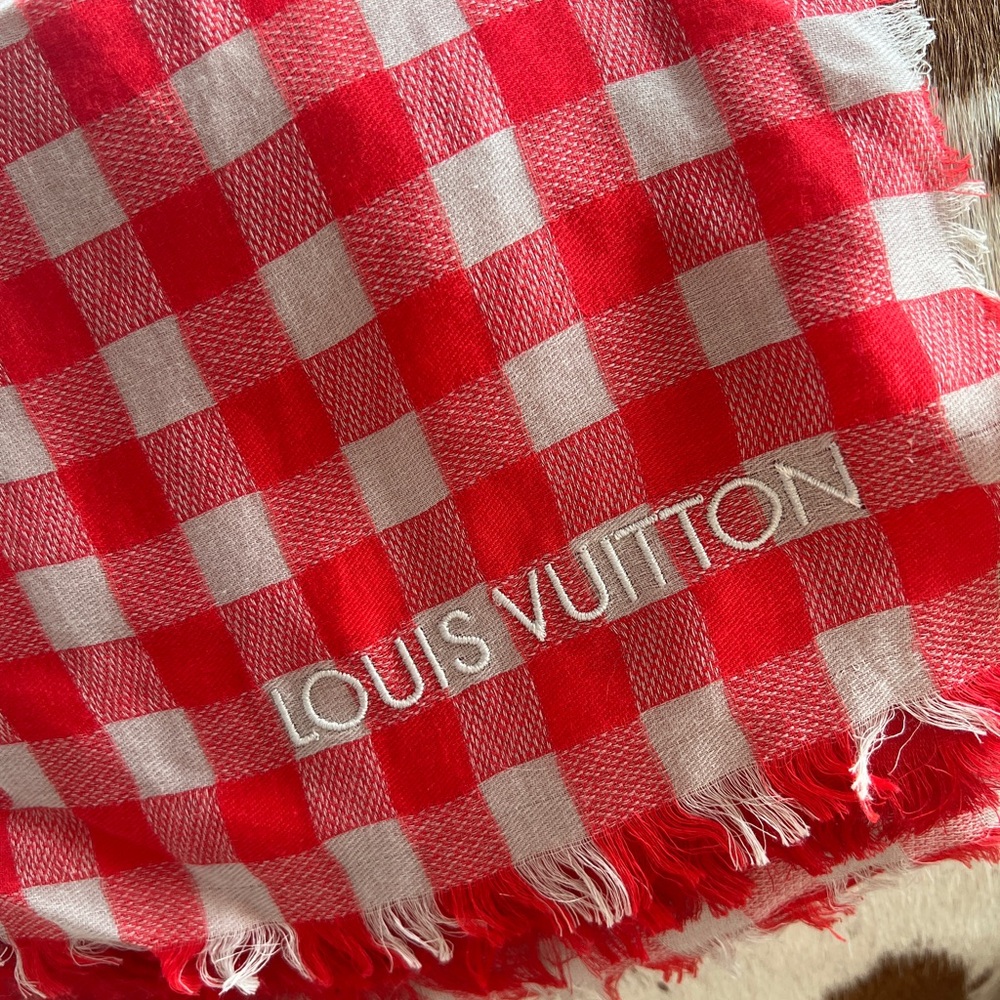 Louis Vuitton Red Checkered Scarf